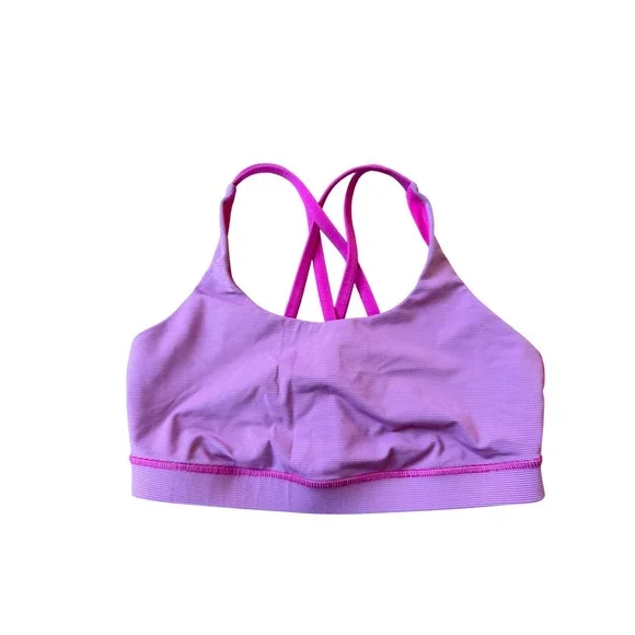 Lululemon Energy Bra Pink White Striped Strappy Back Sports Bra Size 10 - Picture 1 of 4